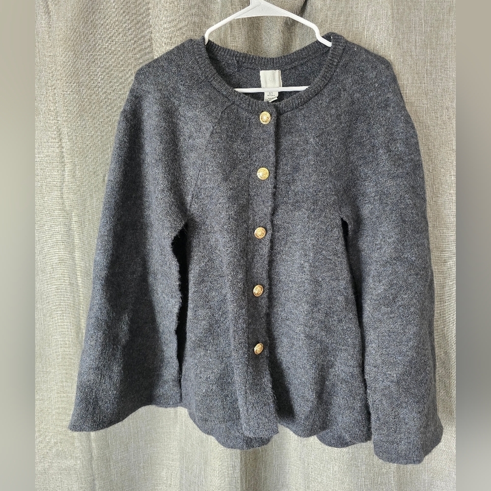 H&M Charcoal Grey Button Down Cape Sweater Size M Gold Buttons
